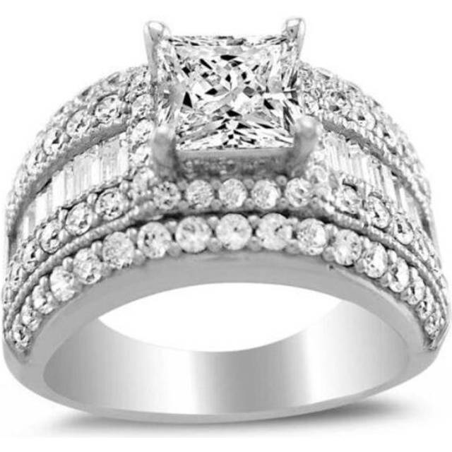 OS0065-RG-sz8 14K White Gold 2.5CT TGW Princess-cut Diamonette Engagement Ring, Size 8
