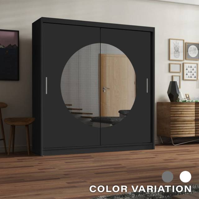 (Black, 150CM) MN FURNITURE Moon Mirror Sliding Door Wardrobe