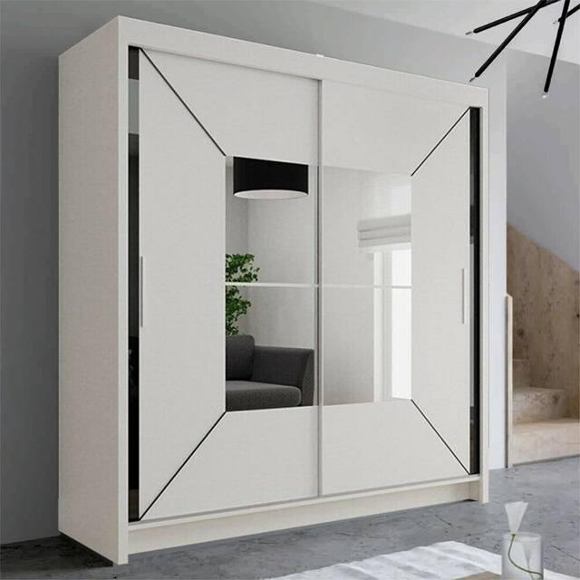 (White, Width 150cm) Modern Free Standing Mirror Sliding Wardrobe