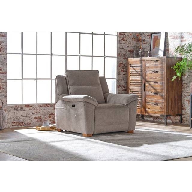 Sense Light Grey Fabric Sofas - Electric Recliner Armchair with Power Headrest - Dune Range - Oak Furnitureland