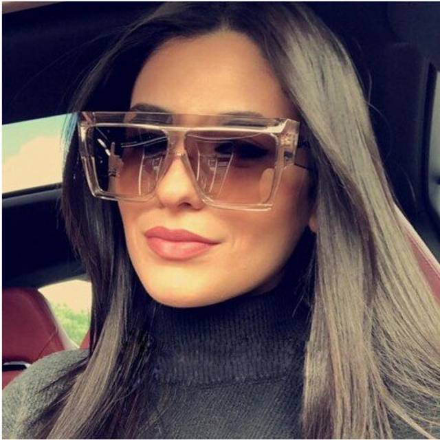 (C2 Blue) Women Flat Top Sunglasses Men Brand Square Red Shades UV400 Gradient Black Sun Glasses Male Fashion Big Frame Vintage Eyewear
