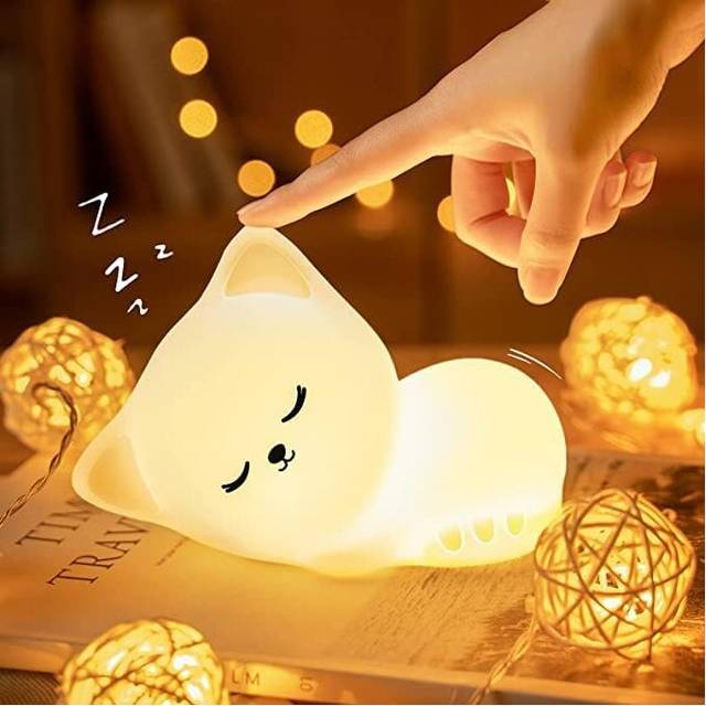 Baby Night Light Kawaii Deco Girl Room, 16 Colors Child Bedside Lamp, Cat Night Light Decor, Girl Gift