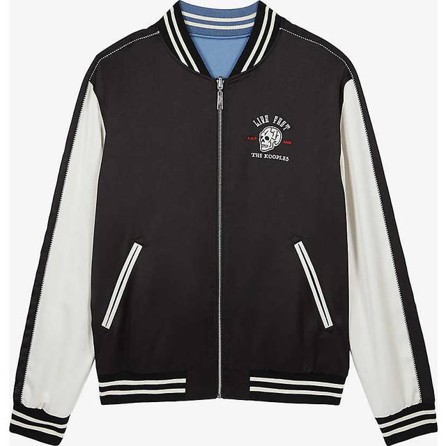 The Kooples Mens Black Logo-patch Ribbed-collar Woven Varsity Jacket S - BLACK