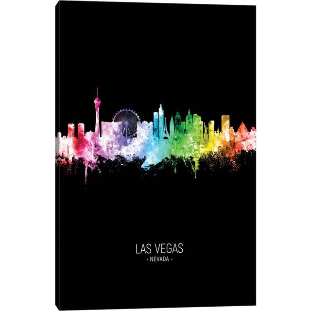 Las Vegas Nevada Skyline Portrait Rainbow Black by Michael Tompsett - Wrapped Canvas Painting (152.5 cm H x 101.5 cm W)