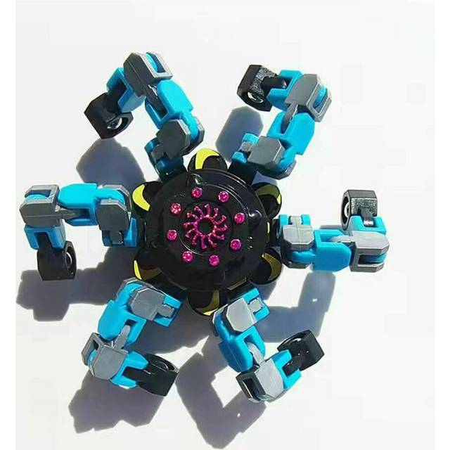 (Blue) Deformable Fingertip Mechanical Gyro Fidget Toy Relief Stress Kid Christmas Gift