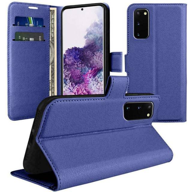 (Blue) For Samsung A20e Wallet Case PU Leather Wallet Flip Phone Case