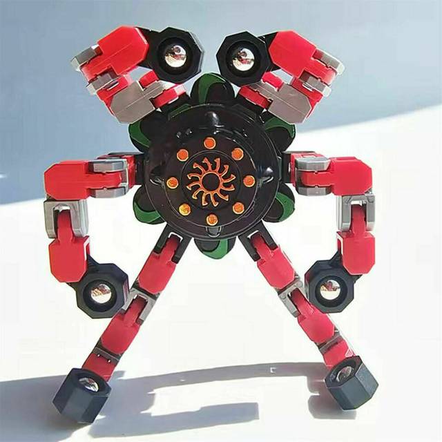 (Red) Deformable Fingertip Mechanical Gyro Fidget Toy Relief Stress Kid Christmas Gift