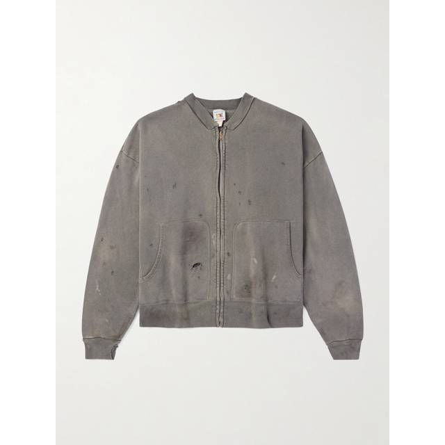 SAINT MXXXXXX - Distressed Cotton-Jersey Bomber Jacket - Men - Gray - S