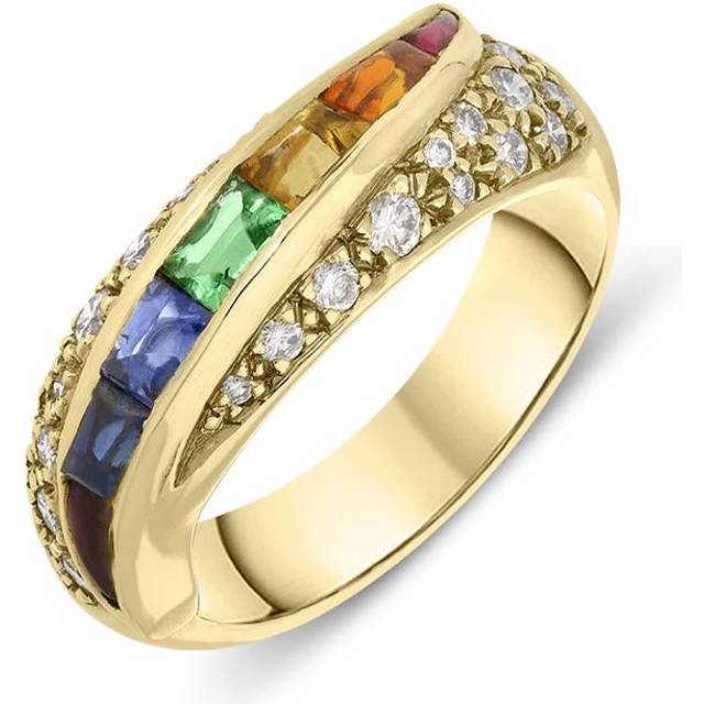18ct Yellow Gold Rainbow Sapphire 0.39ct Diamond Ring D - M