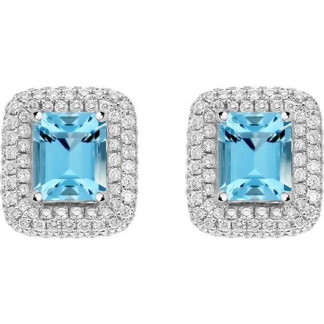 18ct White Gold 1.44ct Aquamarine 0.57ct Diamond Cushion Stud Earrings - Option1 Value White Gold