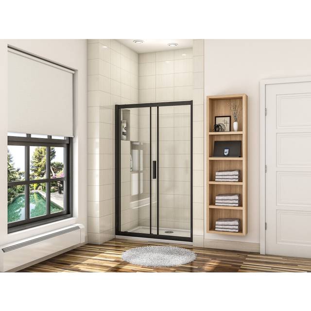 (1200mm) Black Frame Sliding Shower Door Enclosure Glass