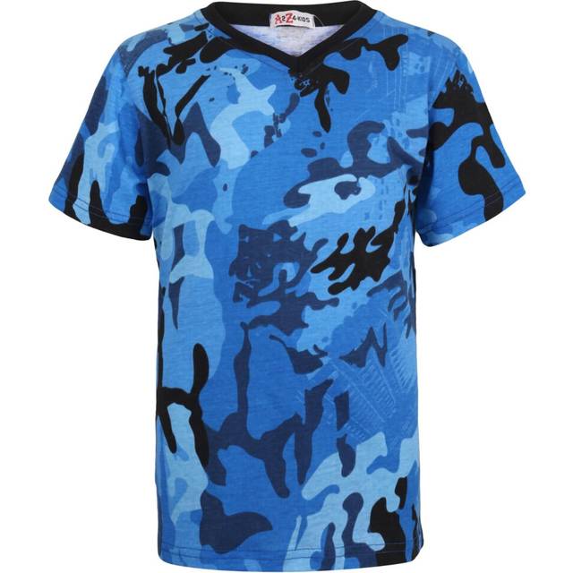 (2-3 Years, Camo Blue) Kids Boys Girls Basic T Shirt V Crew Neck 2-13