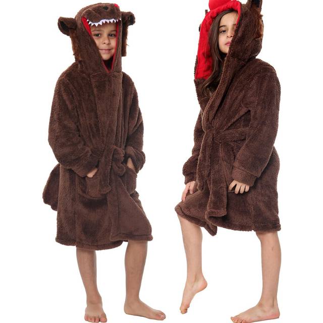 (7-8 Years, Wolf) Girls Boys Bathrobe 3D Animal Wolf Dressing Gown