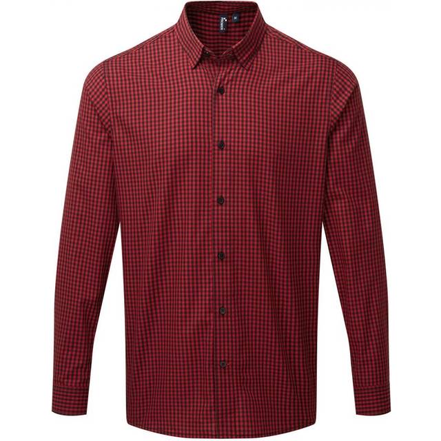 (M, Black/Red) Premier Mens Maxton Checked Long-Sleeved Shirt