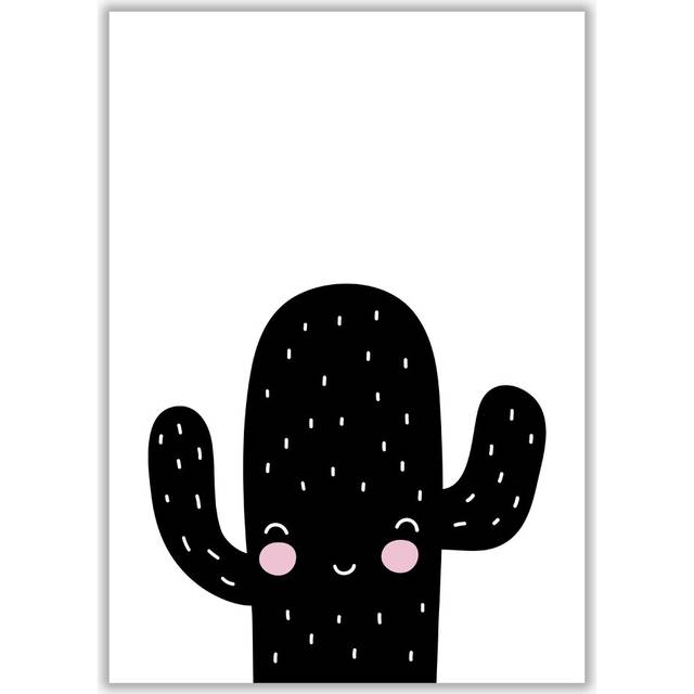 Black Scandi Cactus - Painting Print on Paper - No Frame (42 cm H x 30 cm W x 1 cm D)