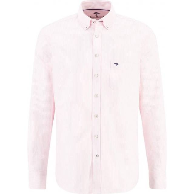 Fynch-Hatton Mens Long Sleeved Oxford Button Down Collar Shirt Pink Stripe - Size X-Large