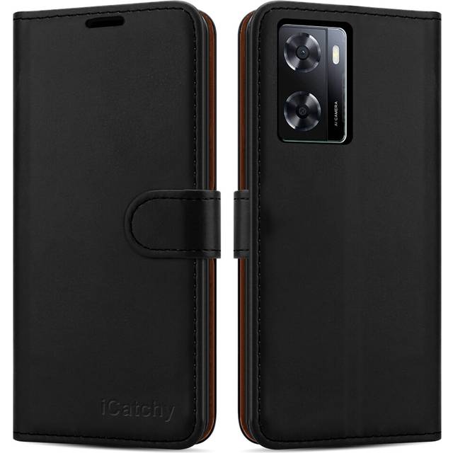 (Black) For Oppo A57 5G Case Leather Wallet Book Cover