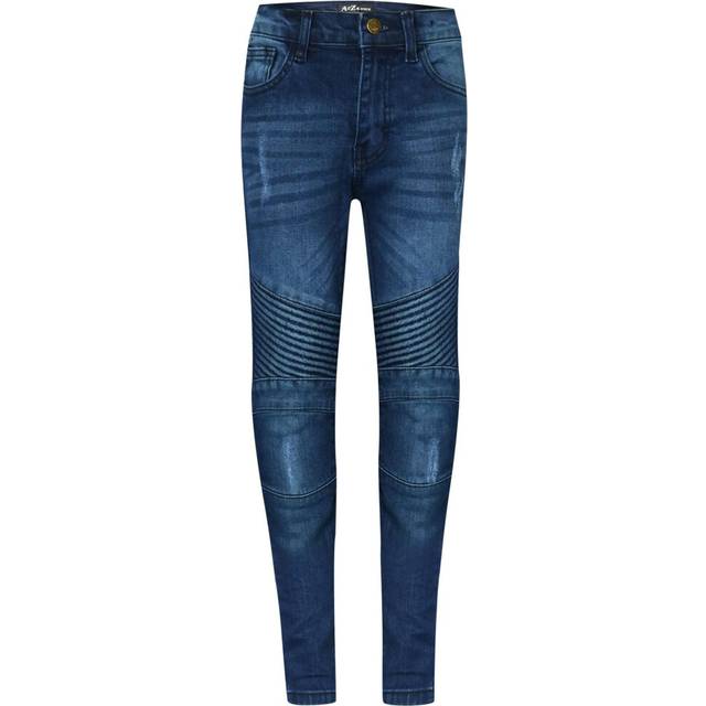 (5-6 Years, Mid Blue) Boys Stretchy Jeans Ripped Drape Panel Denim Pants