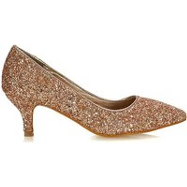 'Gwyneth' Pointed Toe Mid Stiletto Kitten Heel Court Shoes - Rose Gold - 5