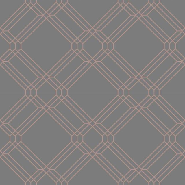(A41402 Charcoal Grey Rose Gold) Grandeco Lattice Diamond Wallpaper Textured Metallic Geometric Geo Embossed