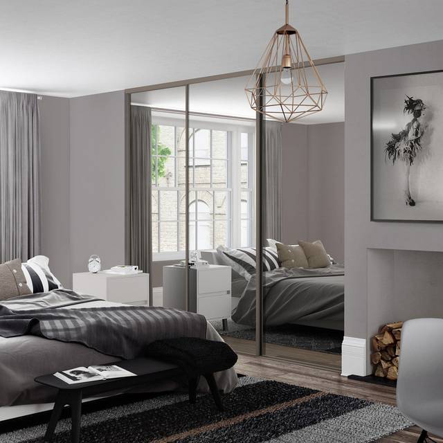 Spacepro Classic 3 Door Sliding Wardrobe Kit Stone Grey and Mirror 2672 x 2260mm
