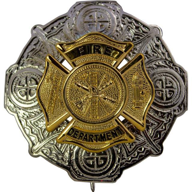 (Polished and Gold Badge Finish) Fire Department Badge Fly Plaid Brooches 5 Designs Scottish Made Scottish Celtic Silver Kilt Pin Brooch Badge