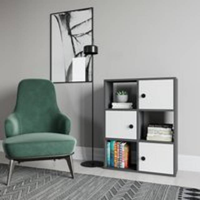 Tasso Bookcase with Cabinets - Anthracite & White / 3 - Grey