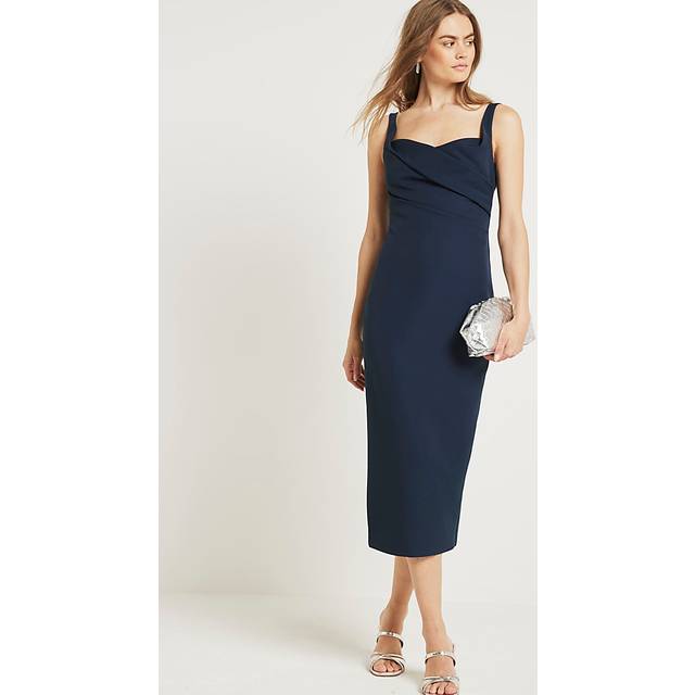 River Island Womens Navy Ruched Open Back Bodycon Midi Dress - 16