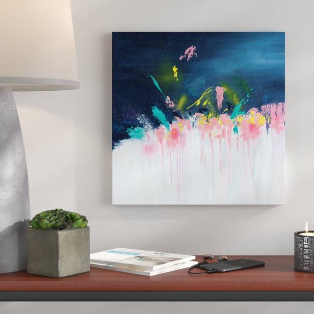 &#39;Coral&#39; by Gary Butcher Art Print on Wrapped Canvas - Blue;Pink (76cm H x 76cm W x 3.8cm D)
