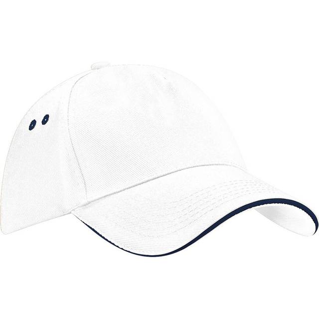 (One Size, White/French Navy) Beechfield Unisex Ultimate 5 Panel Contrast Baseball Cap With Sandwich Peak / Headwear