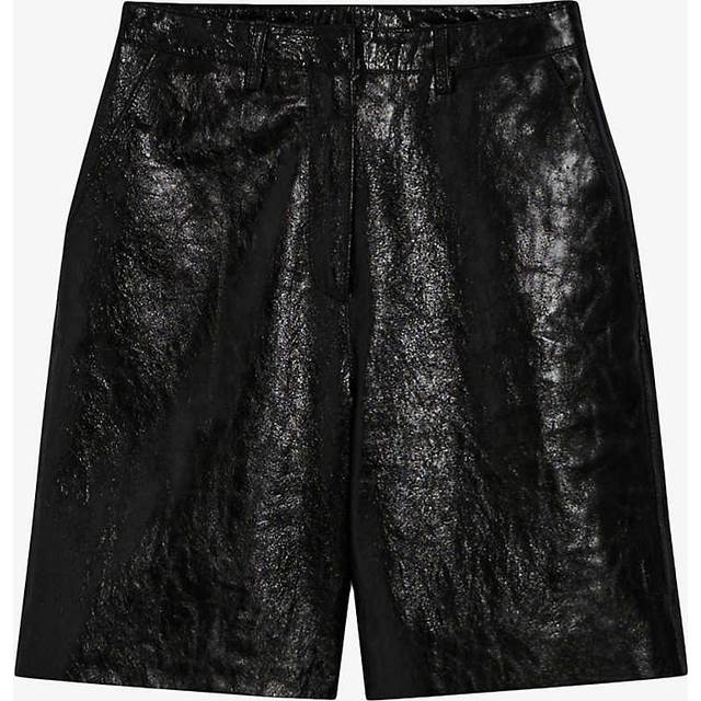 Claudie Pierlot Womens Noir / Gris High-rise Regular-fit Leather Shorts 8