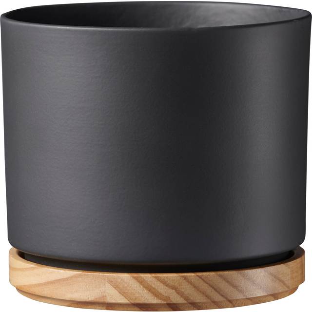Soendgen Oslo Pot with Wood Base - Black