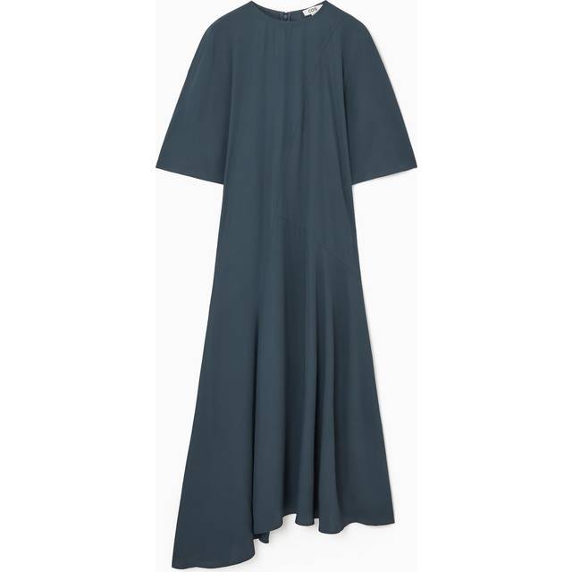 Asymmetric Draped Midi Dress - Blue - 44