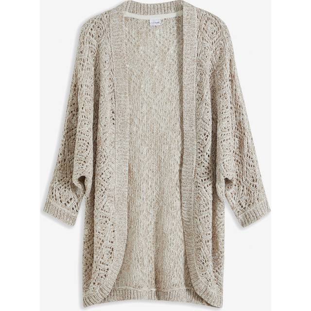 bonprix Ajour Cape Cardigan - Ivory / Taupe