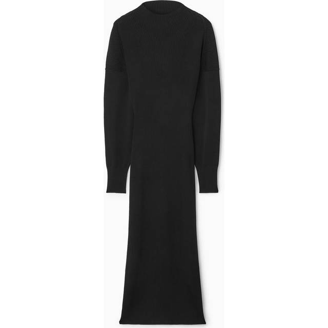 Open-Back Ribbed-Knit Dress - Black - L