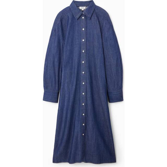 Rounded Denim Shirt Dress - Blue - 38