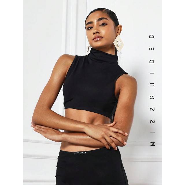 MISSGUIDED Jersey High Neck Sleeveless Crop Top
