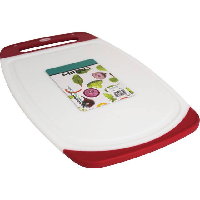 "Mirro 16x10"""""""" Plastic Cutting Board with Silicone Covering  White/Red"