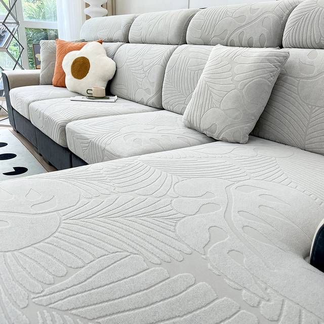 SHEIN 1pc Waterproof Jacquard Lotus Leaf Pattern Sofa Cushion Cover Polyester High Elasticity Couch Protector For 1/2/3/4 Seat L-shape Sofa With S/m Size Ba