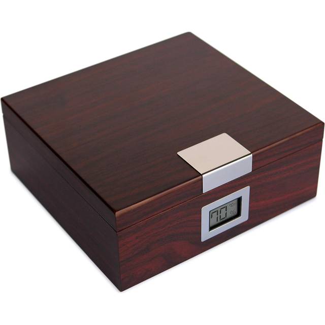 Handcrafted Cherry Finish Cedar Humidor with Front Digital Hygrometer and Humidifier Gel - Holds (25-50 Cigars) by Case Elegance