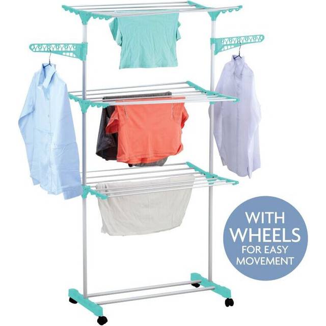 3 tier foldable clothes airer free standing space saving clothes airer on wheel