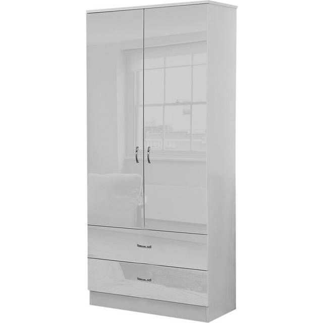 (White) High Gloss 2 Door 2 Drawer Combination Wardrobe
