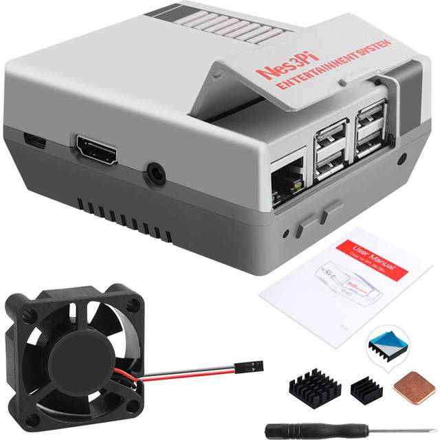 GeeekPi Retro Gaming Nes3Pi Fodral för Raspberry Pi 3 Modell B/B - Kylfläkt och Kylflänsar för 2B/3B/3B+