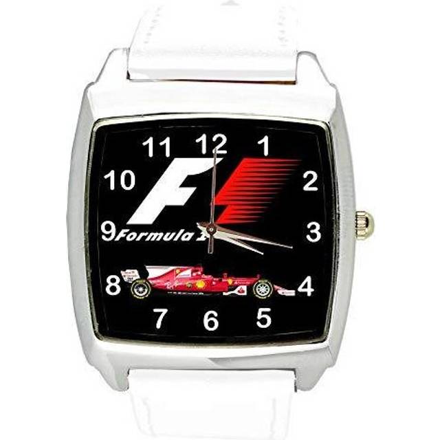 Watch Analogue Quartz with Real Leather Band White Square for Fan of Formula 1