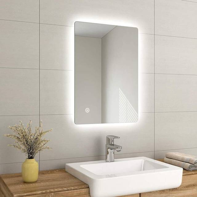 EMKE 500 X 700 mm LED Illuminated Bathroom Mirror with Lights and Demister Pad, Wall Mounted Touch Sensor Bathroom Mirrors Anti Fog for Makeup