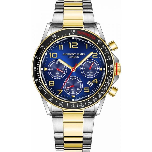 Anthony James Mens Hand Assembled Tachymeter Chrono Two Tone Blue - Multicolour Stainless Steel - One Size
