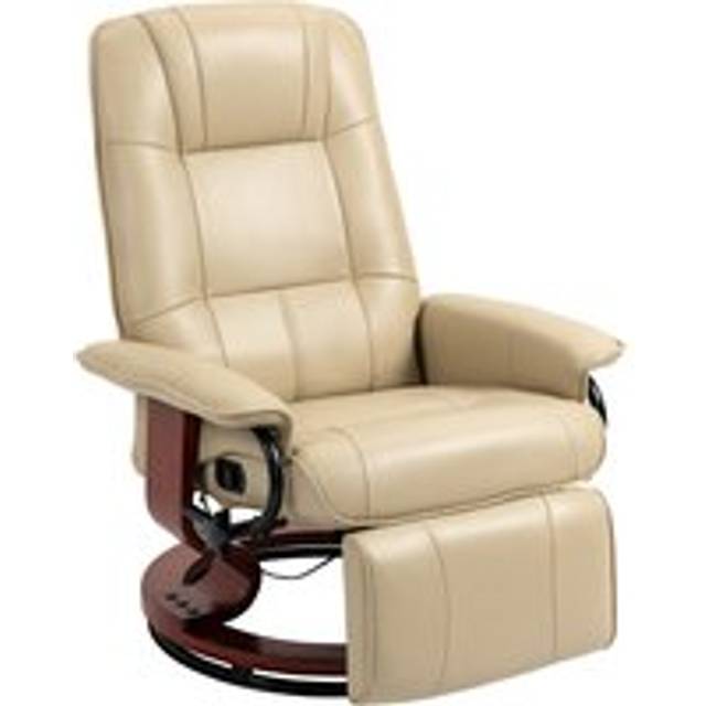 Homcom Swivel Recliner, Faux Leather Reclining Chair, Upholstered Armchair With Wooden Base For Living Room, Bedroom, Cream