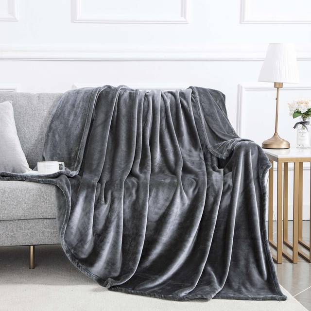 (Single) Grey Fleece Blankets Luxury Mink Blanket Throw