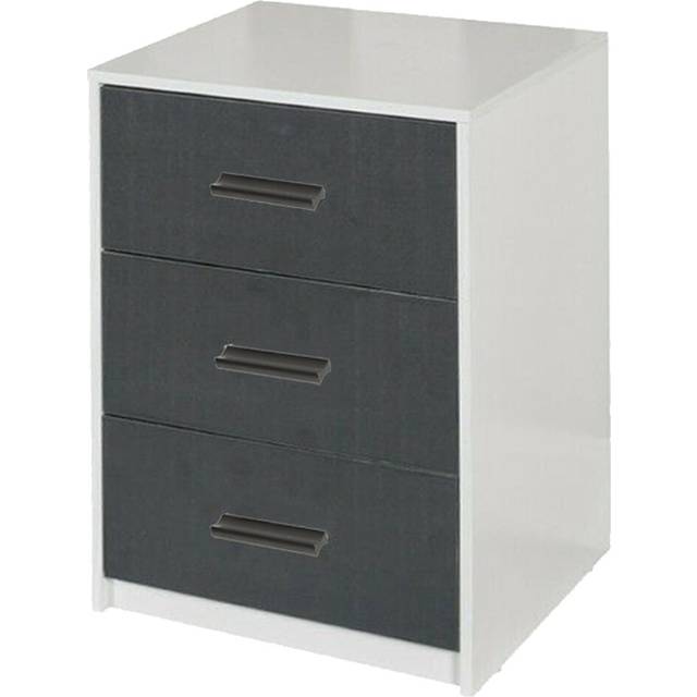 (White Carcass with Black Drawers) 3 Tier Wooden Bedside Nightstand Cabinet Table