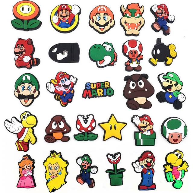Super Mario 27pcs Cartoon Peripheral Shoe Charms For Clogs Buckles Decor Gifts